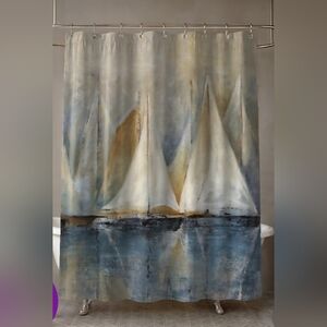 Sailboat Design Shower Curtain - Blue and Cream